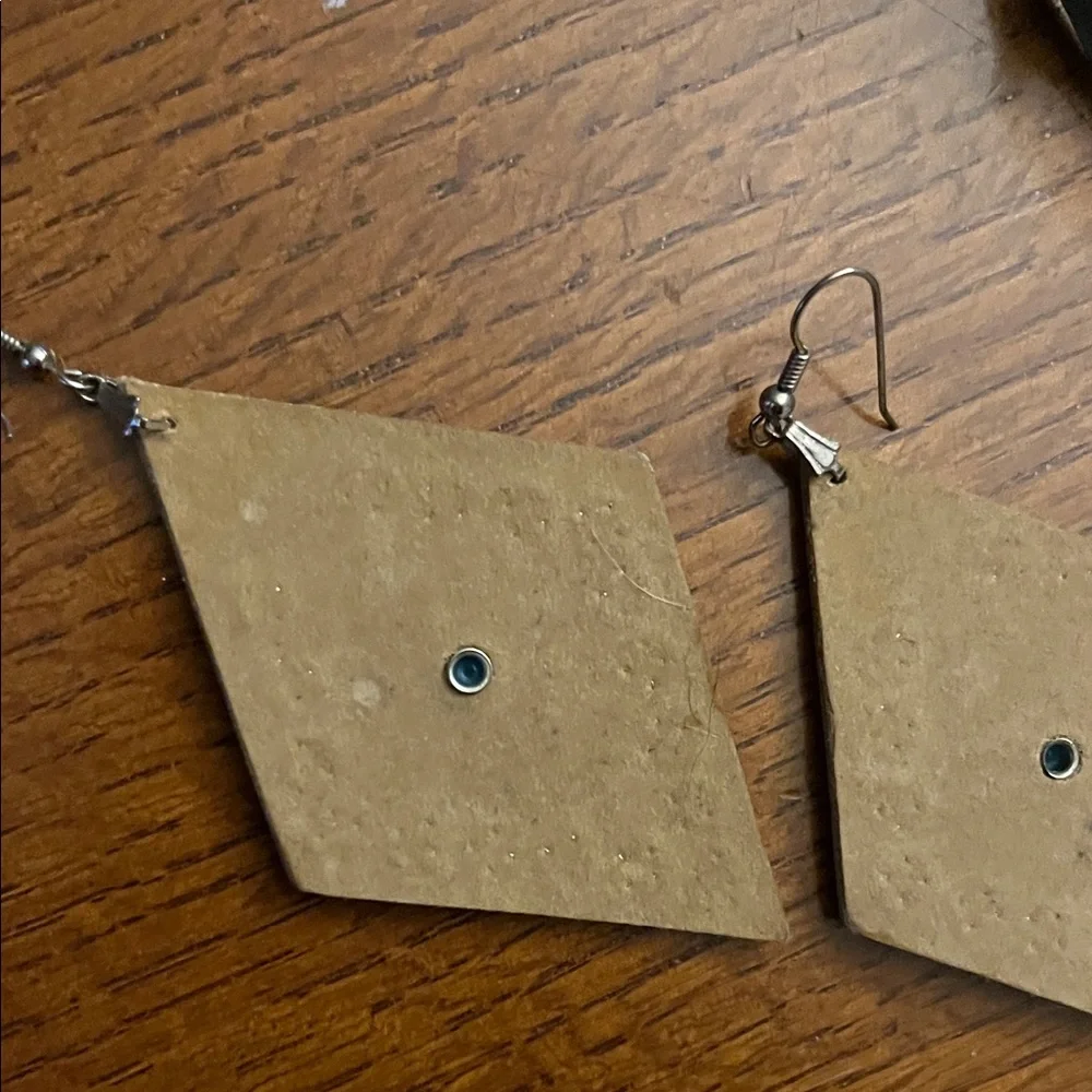 Geometric Leather Earrings with Turquoise Accent - Picture 3 of 4